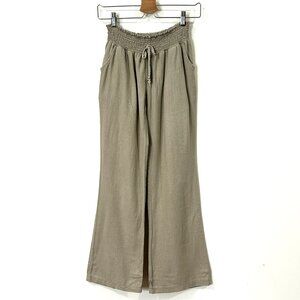 BODY CENTRAL Beige Wide Leg Pants Womens M Smocked Waist Linen Blend Pockets
